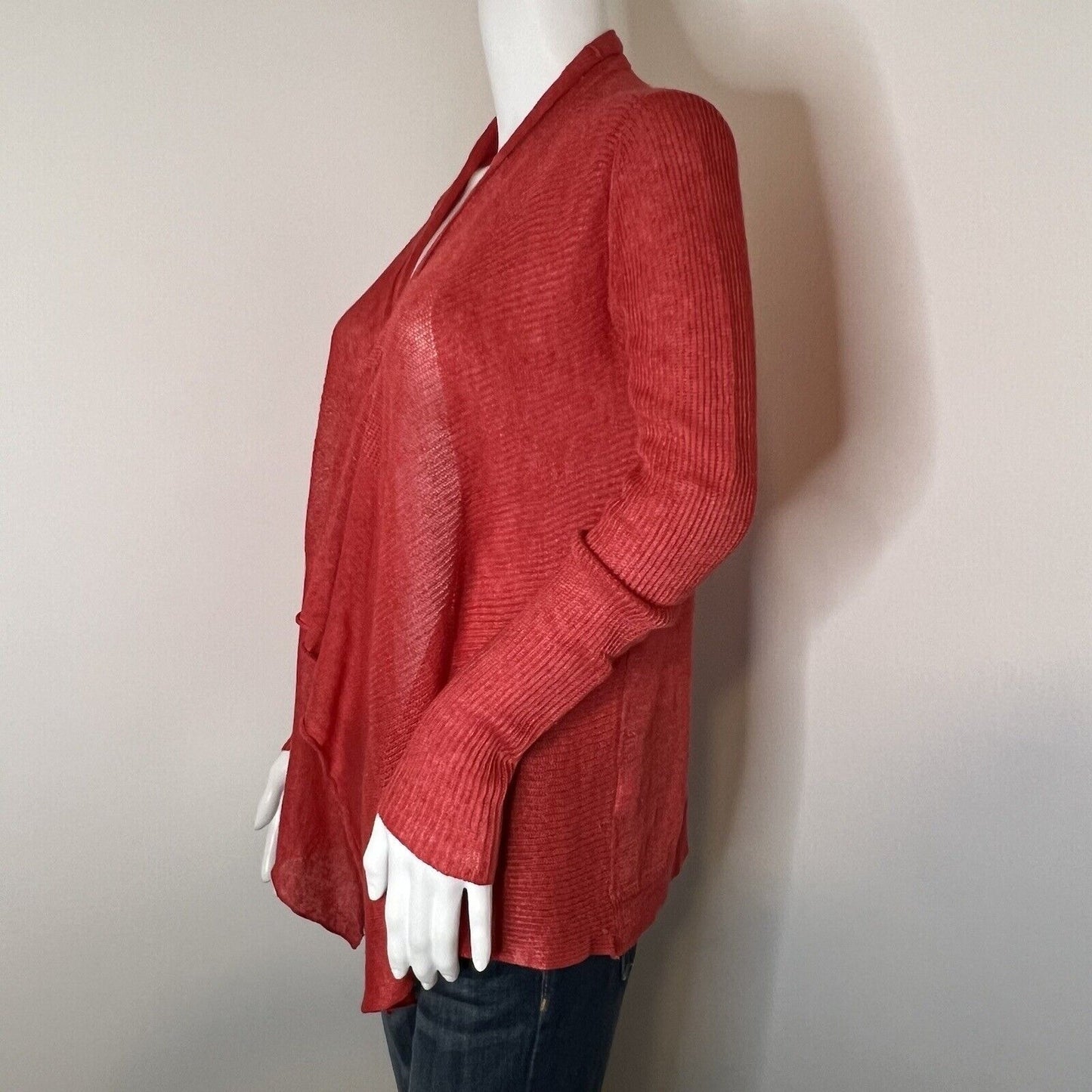 Eileen Fisher Women's Cascading Cardigan Size PP Petite Orange Coral 100% Linen