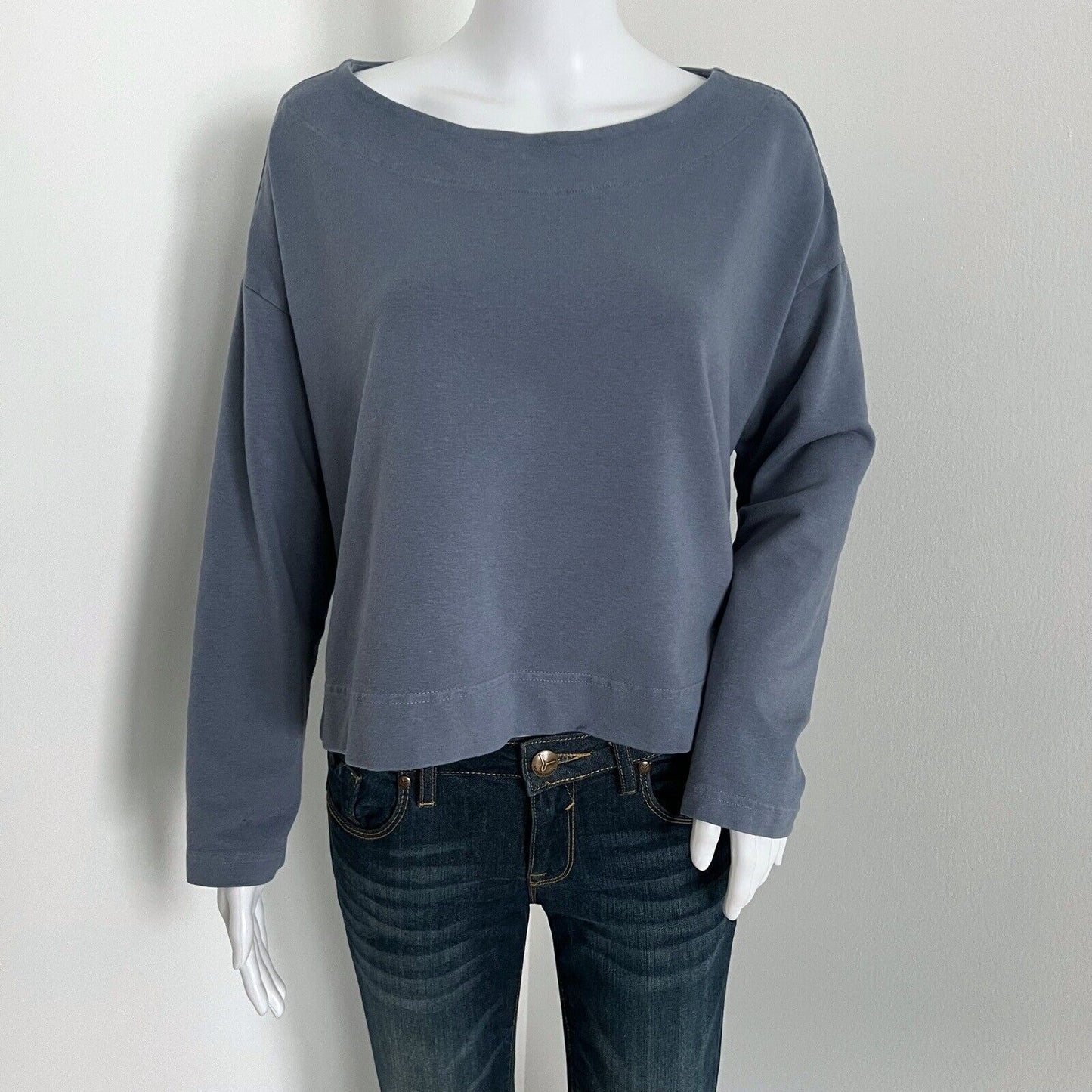 Bryn Walker Womens Sweatshirt Size XS Blue Lagenlook Bamboo Organic Cotton