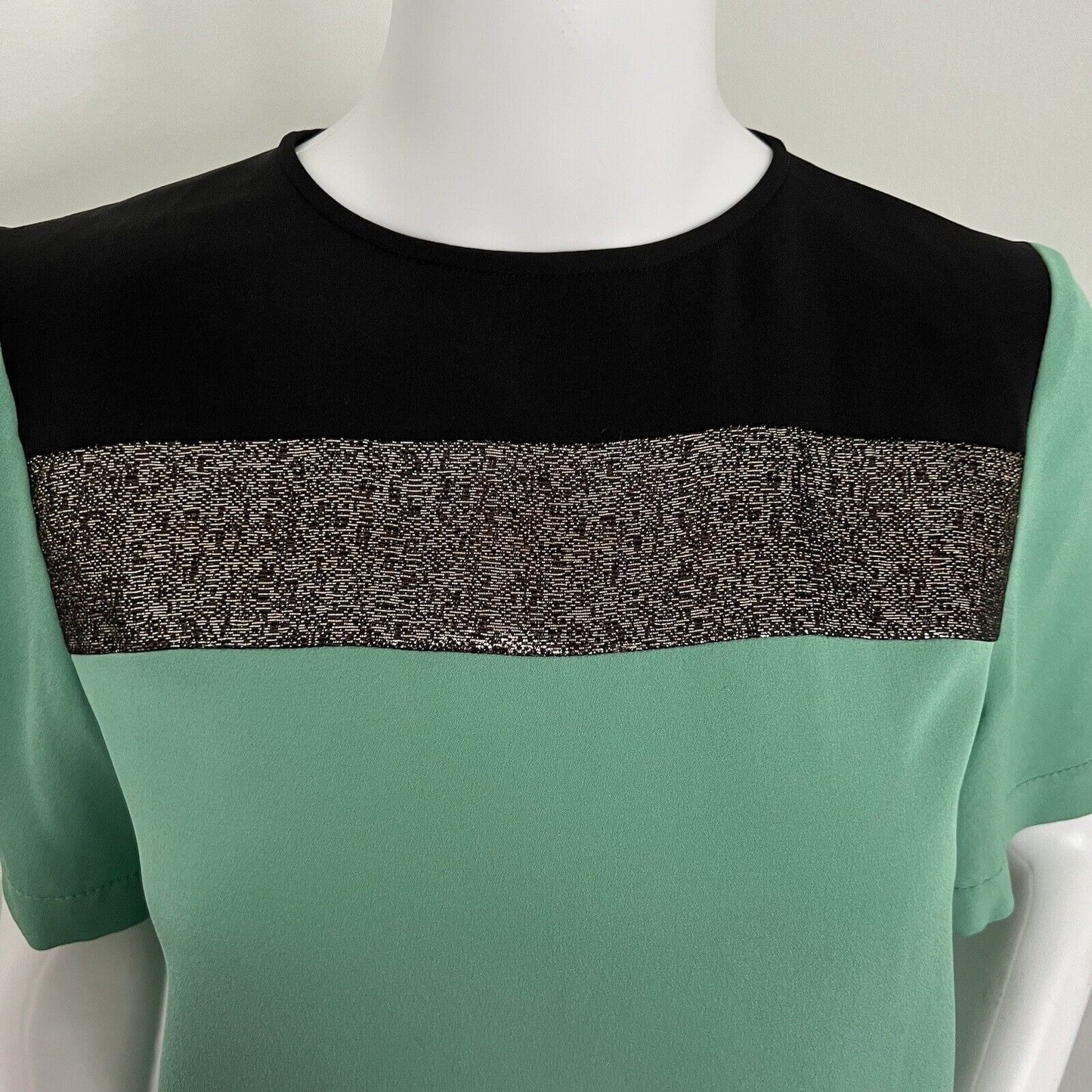 Diane von Furstenberg Women's Silk Blouse Size 6 Green Colorblock Short Sleeve