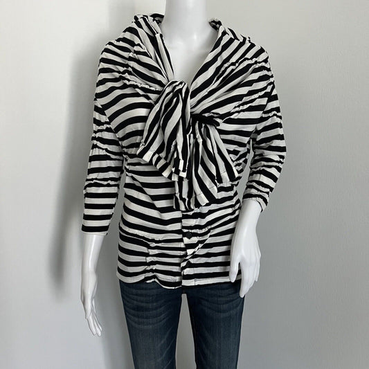 Y's Yohji Yamamoto Women's Blouse Size 2 S Black White Stripe Tie Collar Japan