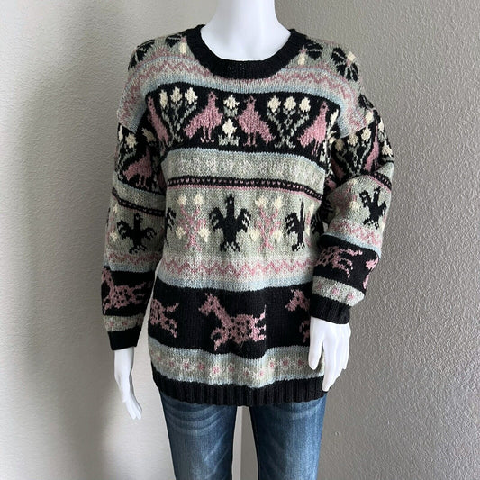 Vintage Susann D Women's Sheltand Wool Sweater Size S Folk Design Hong Kong