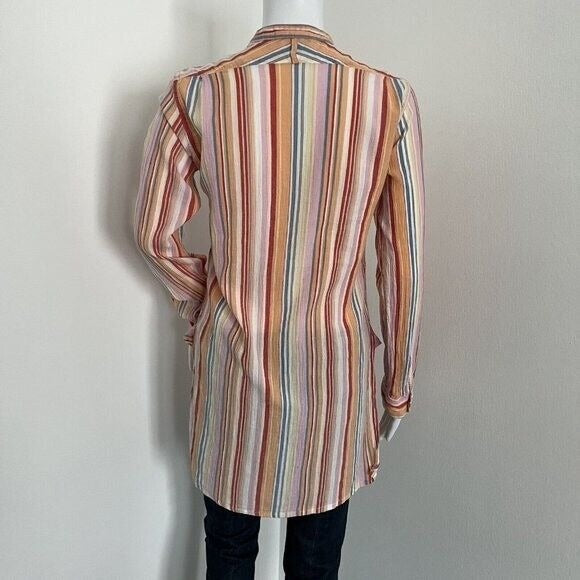 Engineered Garments FWK Women Tunic Size 2 Colorful Stripe Cotton Long Sleeve US