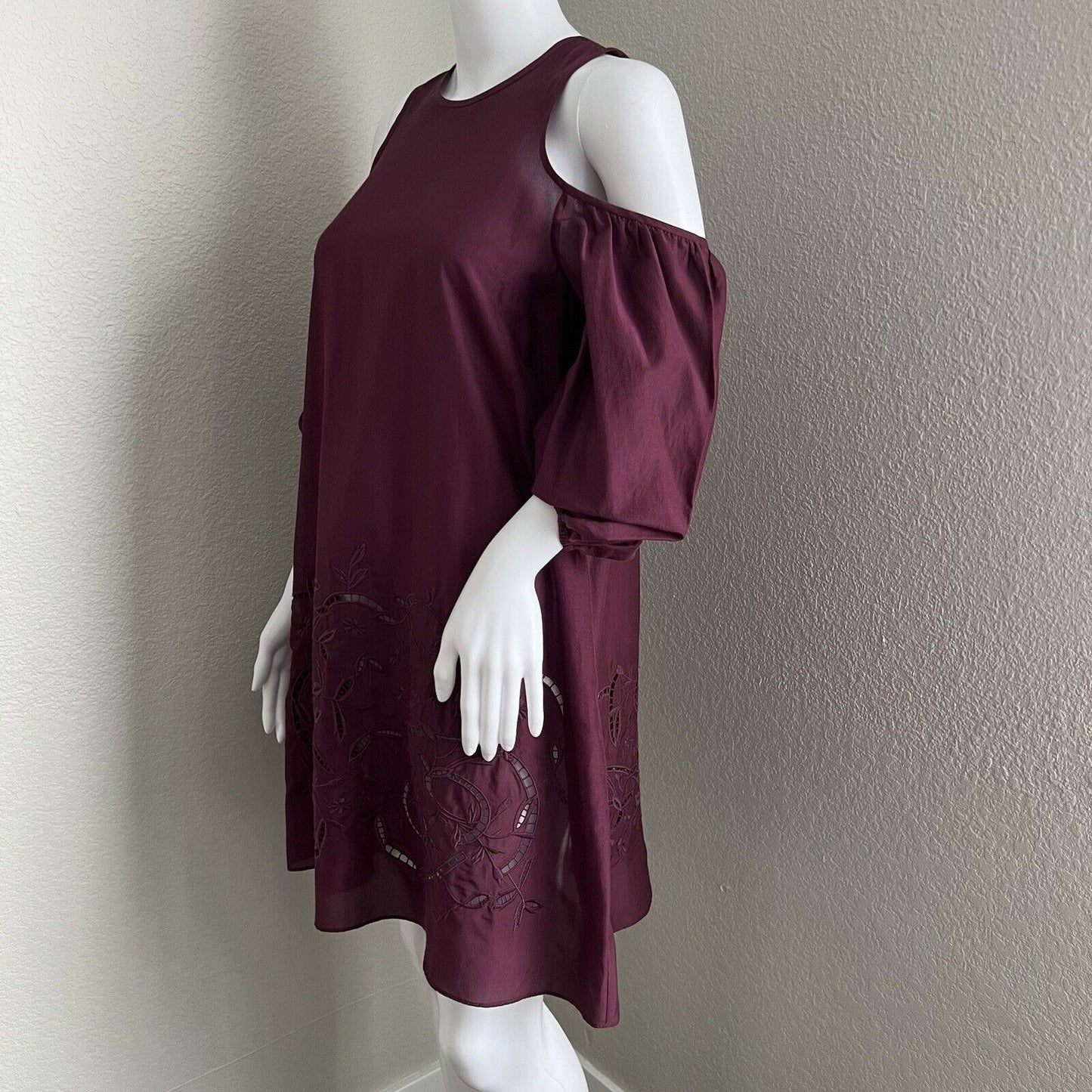 tibi Women's Dress Size XS Merlot Cold Shoulder Floral Cut Out Wedding Guest