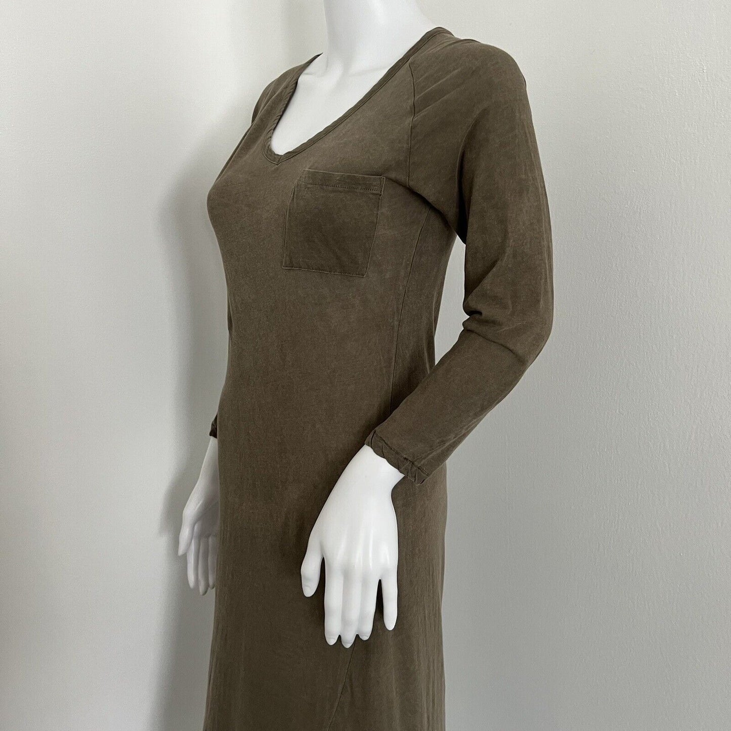 Surface to Air Casual Midi Dress Size 0 XS Long Sleeve Taupe Green Minimalist