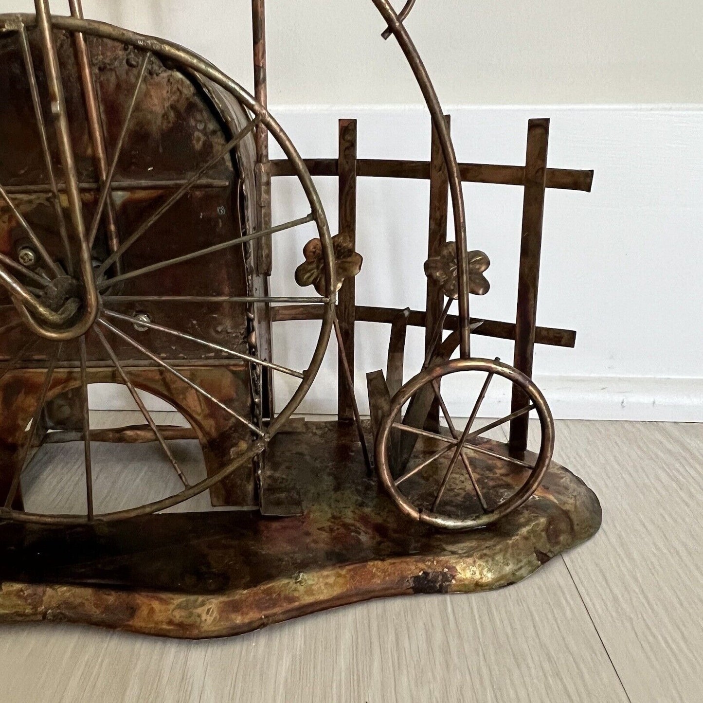 Vintage Brutalist Metal Art Copper Steampunk Penny Farthing Bicycle Mailbox