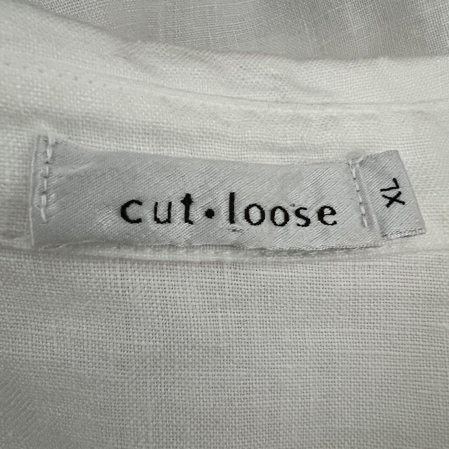 Cut Loose Womens Tunic Size XL White Collared Linen Lagenlook Tie Rouched Sleeve