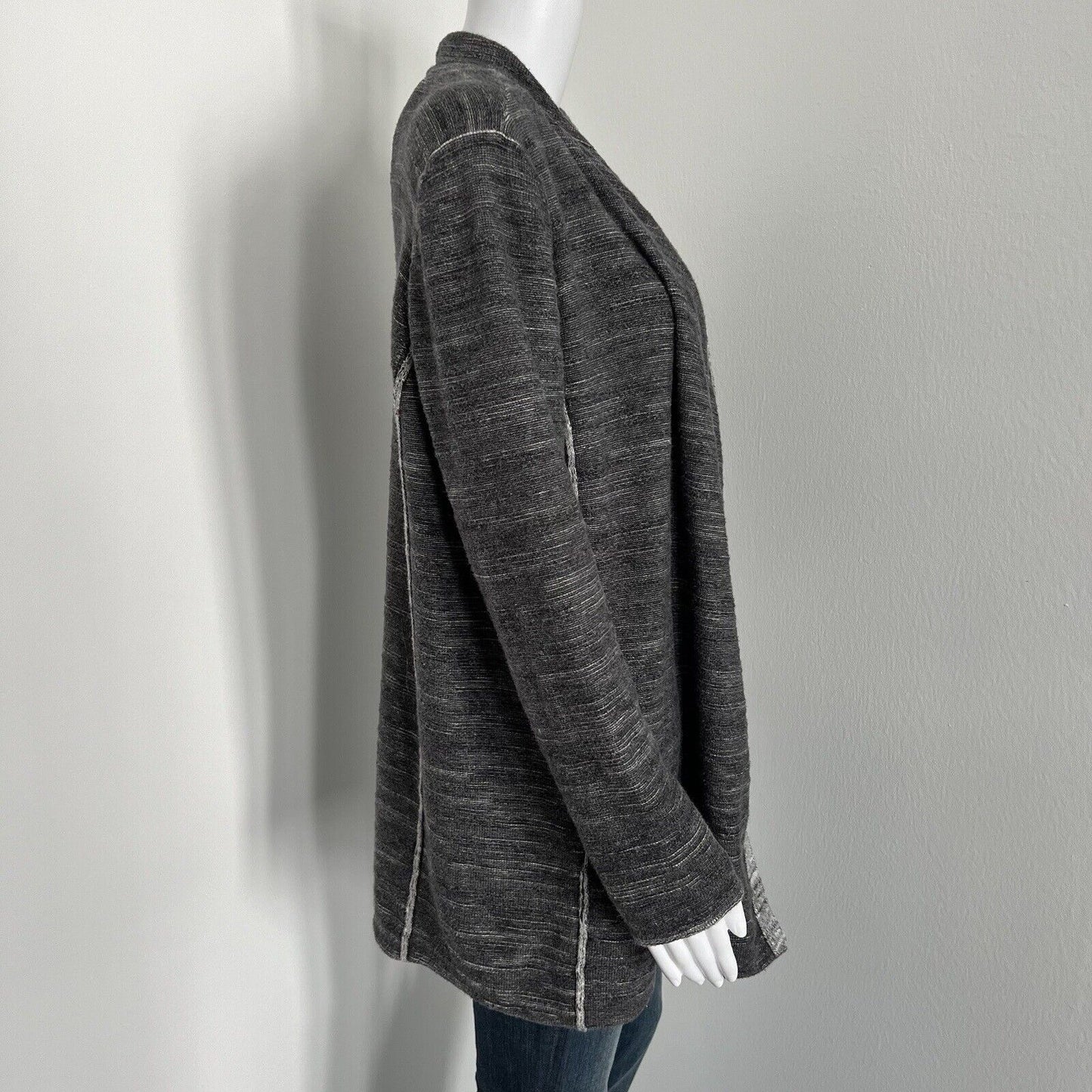 Eileen Fisher Women's Cardigan Size S Charcoal Gray Organic Cotton Plaited Knit