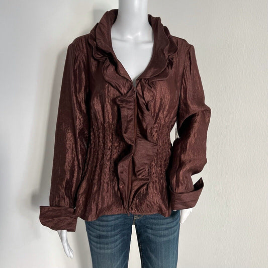 Samuel Dong Women's Blouse Size L Brown Shimmer Art to Wear French Cuffs 20272