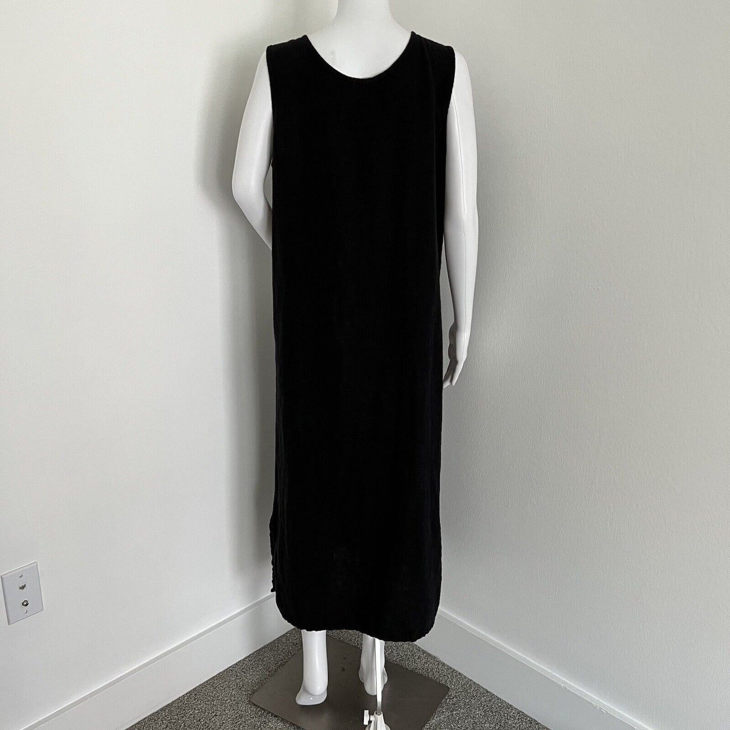 Subtle Tones Lagenlook Dress Size XS S Black Sleeveless 100% Linen Maxi USA