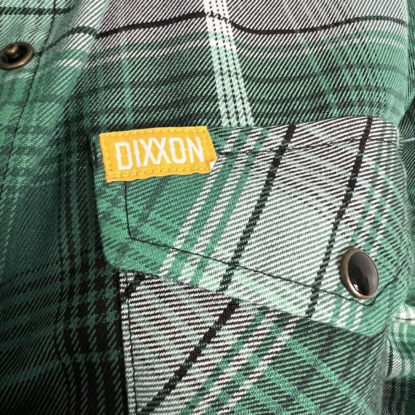 Dixxon Women's Reilly Flannel Shirt Size S Green Black Plaid Snap Front Luck