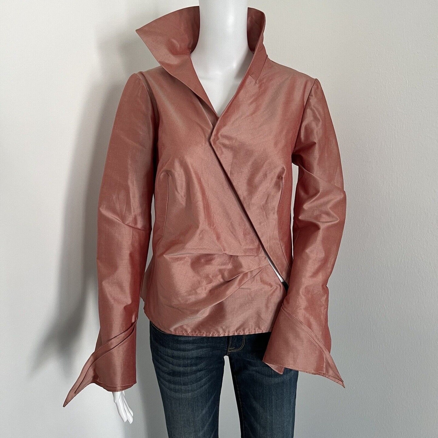 Vintage Robert Danes Women's Jacket Size 6 Dusty Pink Silk Asymmetrical Art