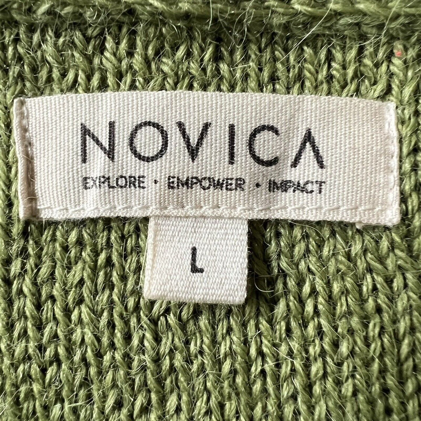 Novica Women's Sweater Size M Green Gray Alpaca Wool Blend Striped Made in Peru