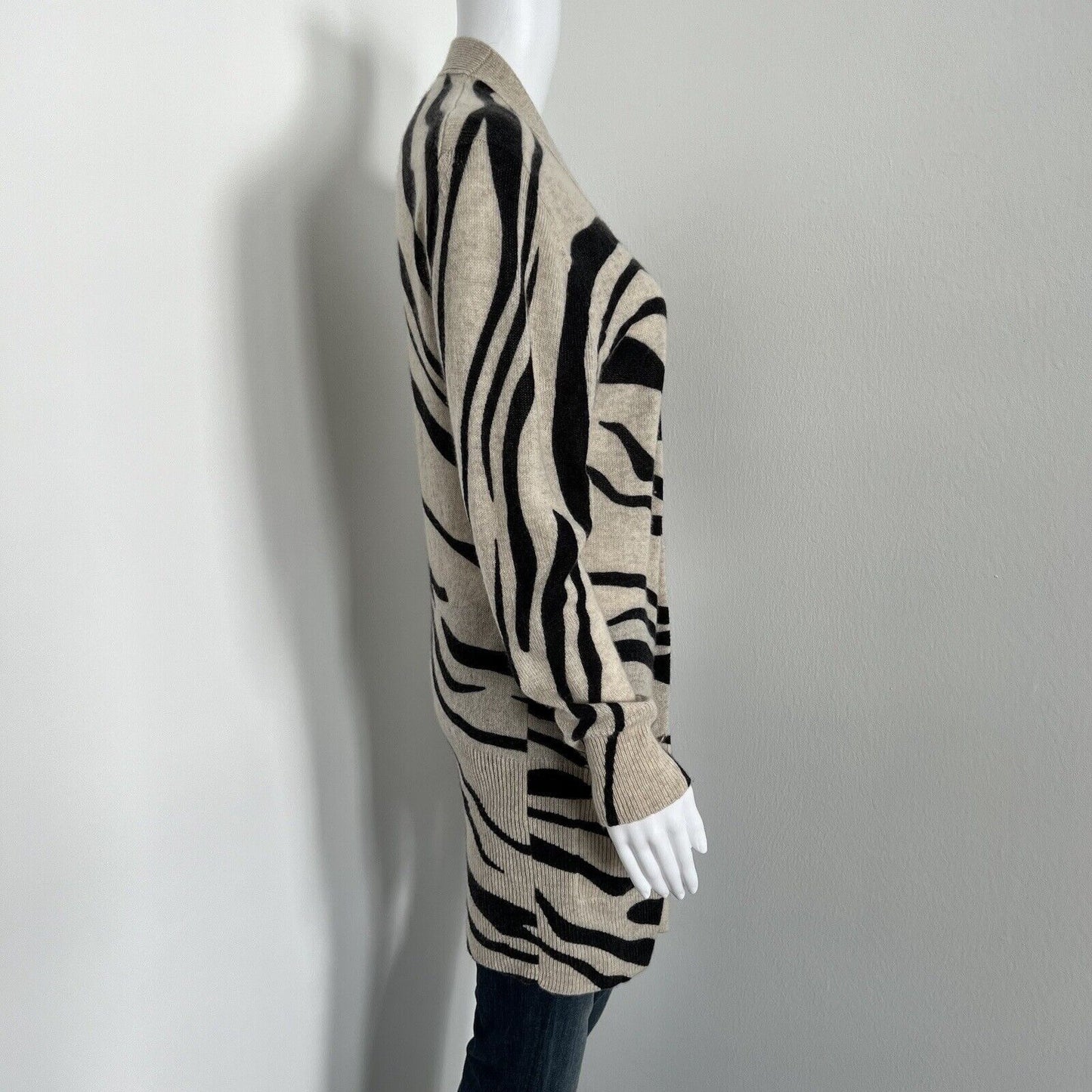 Brochu Walker Women's Maxine Zebra Print Cardigan Size S 100% Cashmere Beige