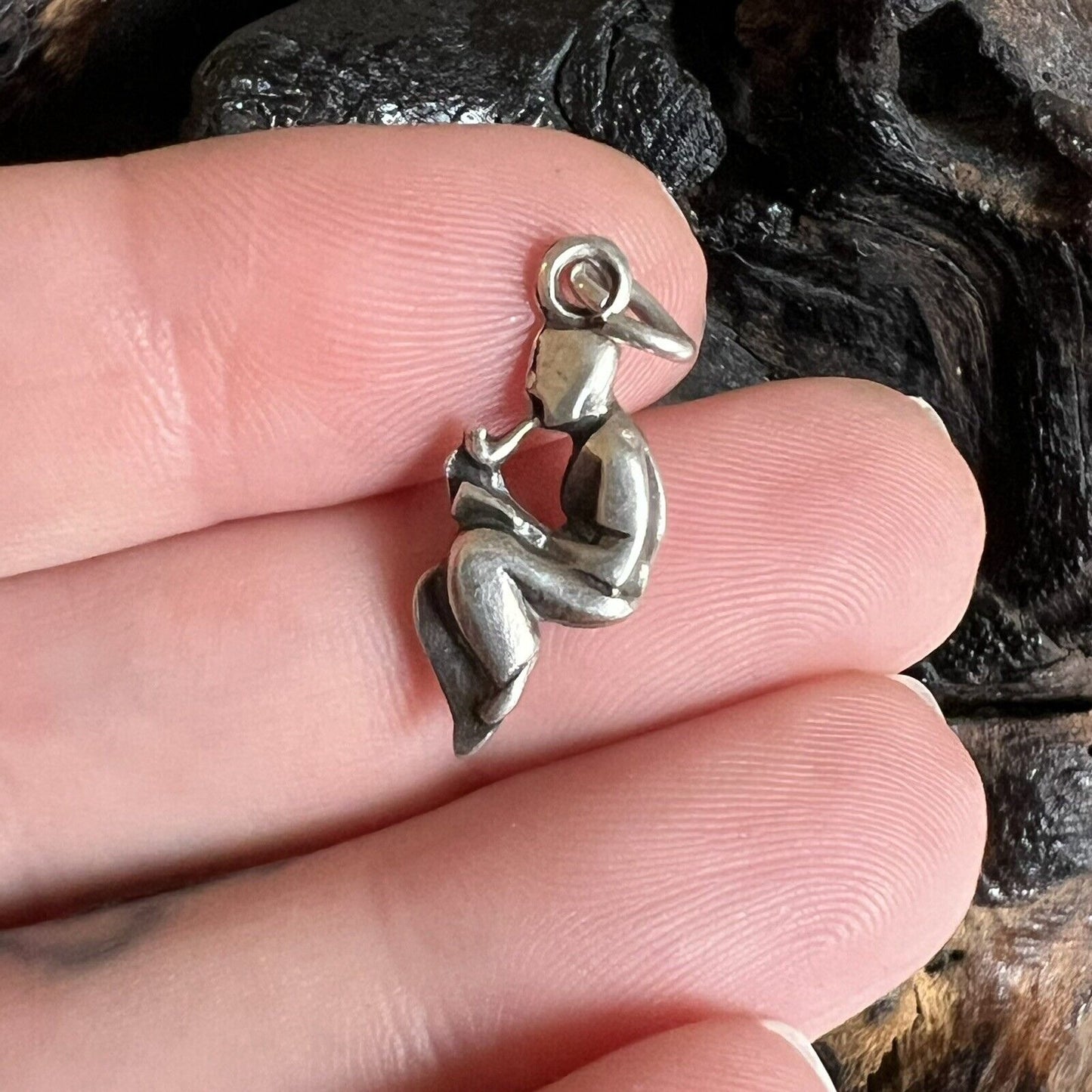 Vintage Sterling Silver Charm Man Sitting Smoking Tobacco Pipe