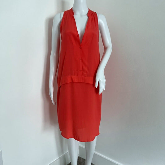 tibi Women's Dress Size M Orange Coral Pink Sleeveless Pockets Vneck Silk