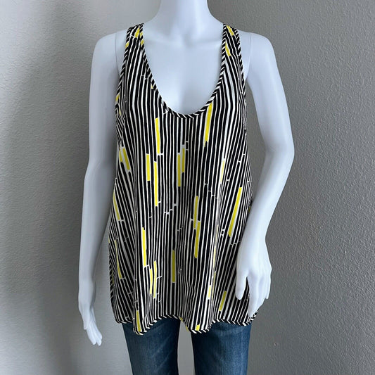 Veronica Beard Women's Tank Size 8 Traffic Stripe Silk Black Yellow Racerback