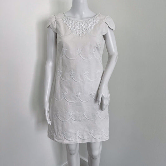 Lilly Pulitzer Pearse Dress Size 2 White Cap Sleeve Beaded Embroidered Cotton