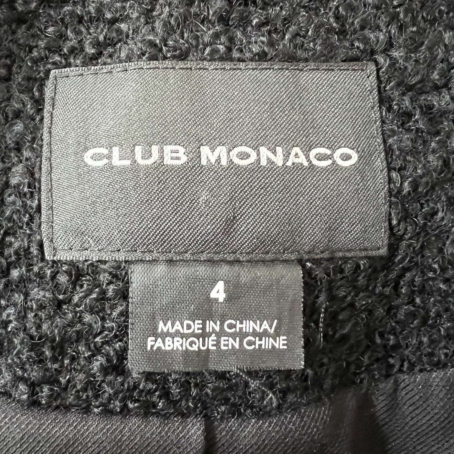 Club Monaco Women's Moto Jacket Size 4 Boucle Black Lambskin Leather Detail