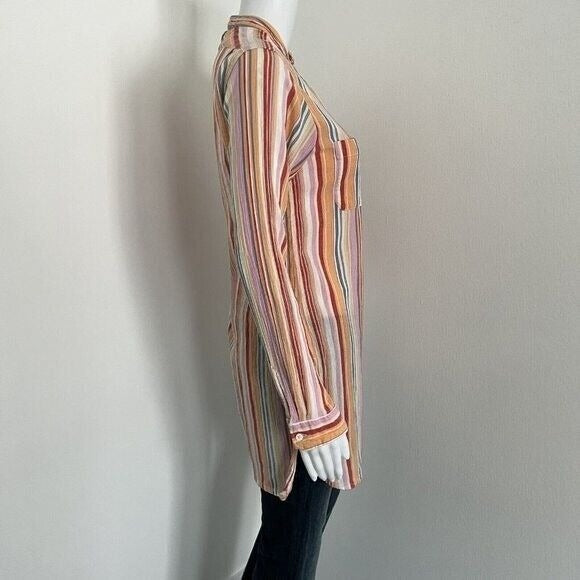 Engineered Garments FWK Women Tunic Size 2 Colorful Stripe Cotton Long Sleeve US