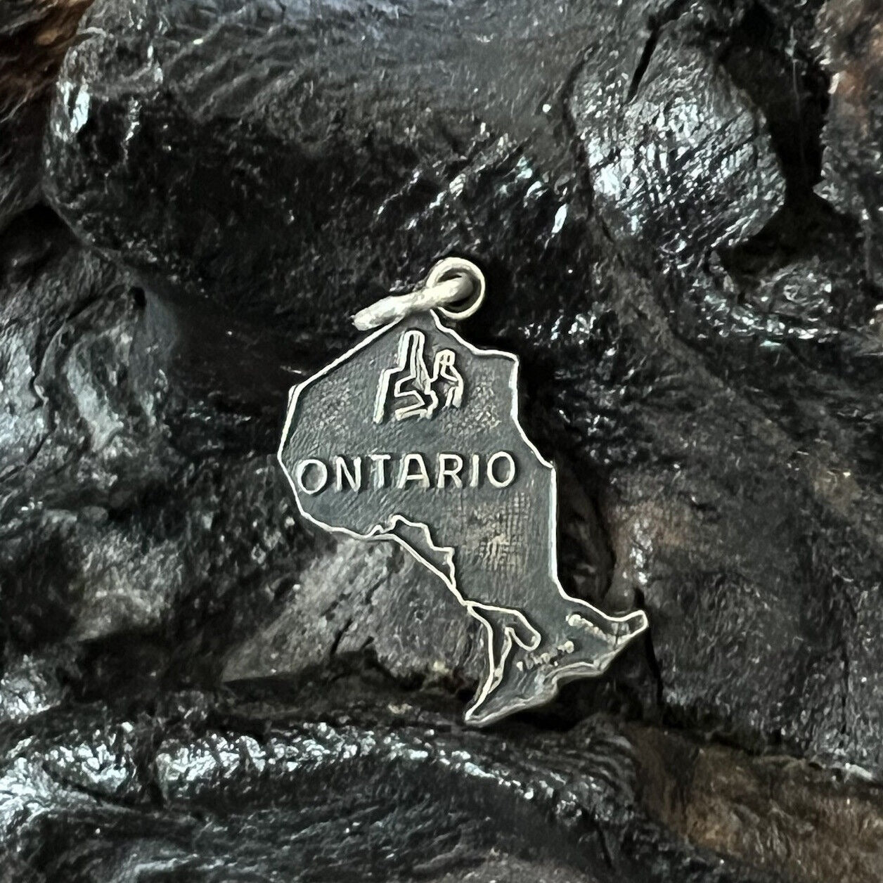 Vintage Ontario Map Sterling Silver Charm Pendant for Bracelet Travel Canada