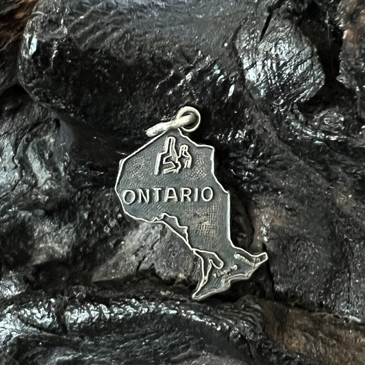 Vintage Ontario Map Sterling Silver Charm Pendant for Bracelet Travel Canada