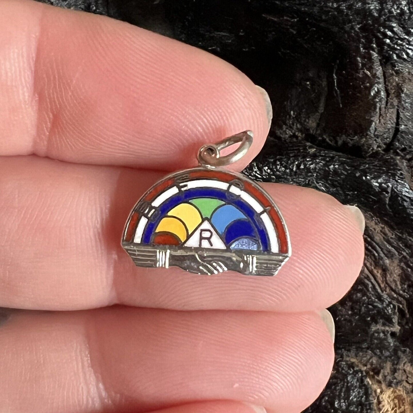 Vintage BFCL Rainbow Girls Sterling Silver Charm Enamel Holding Hands