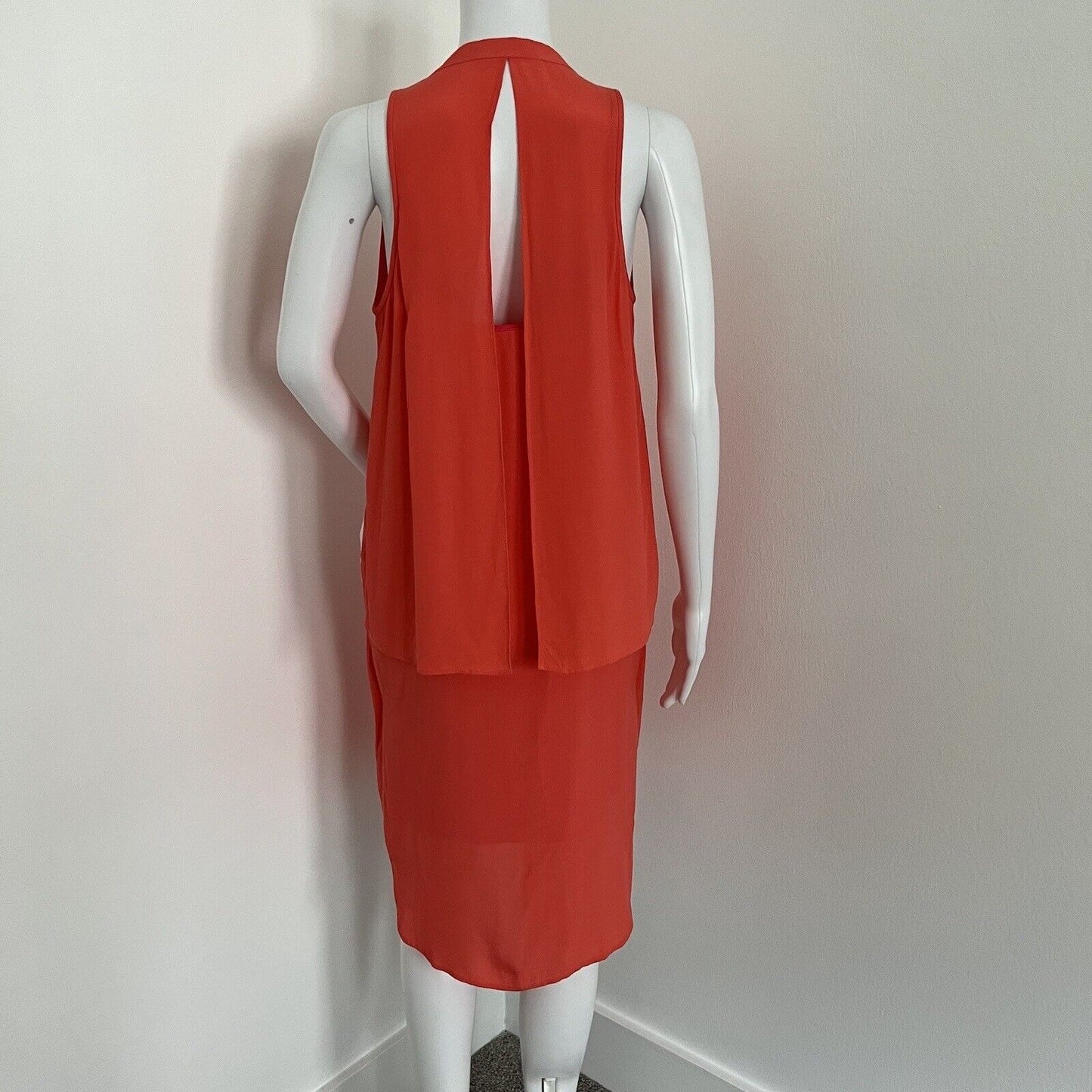 tibi Women's Dress Size M Orange Coral Pink Sleeveless Pockets Vneck Silk