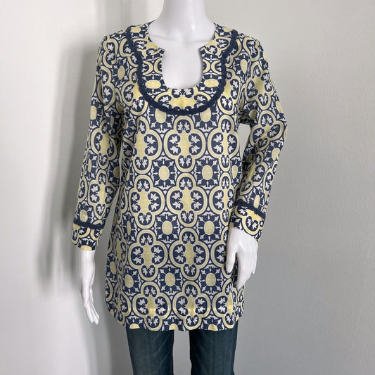 Vineyard Vines Women's Tunic Size S Blue Yellow Geometric Print 100% Cotton