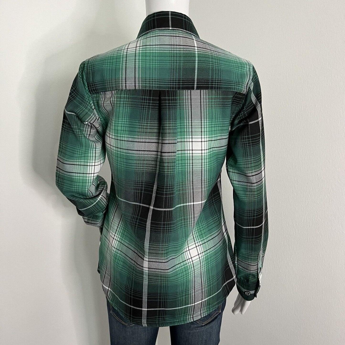 Dixxon Women's Reilly Flannel Shirt Size S Green Black Plaid Snap Front Luck