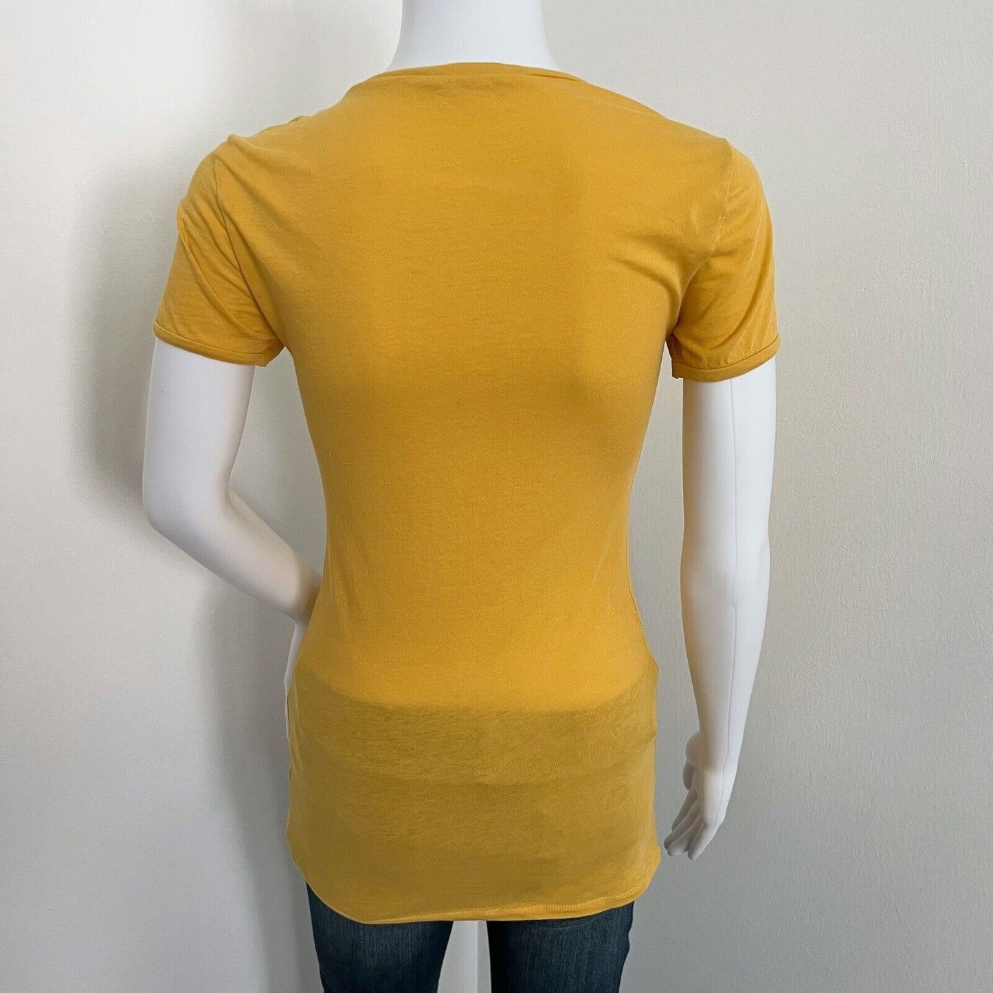 Sisley Women's Tshirt Size XS Yellow Black Cat Lady Short Sleeve Fitted