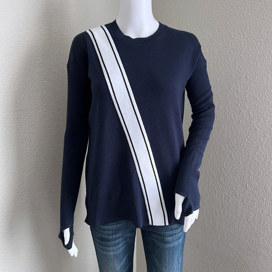 Athleta Women's Streetwise Sweater Size XXS Navy Blue White Diagonal Thumb Holes