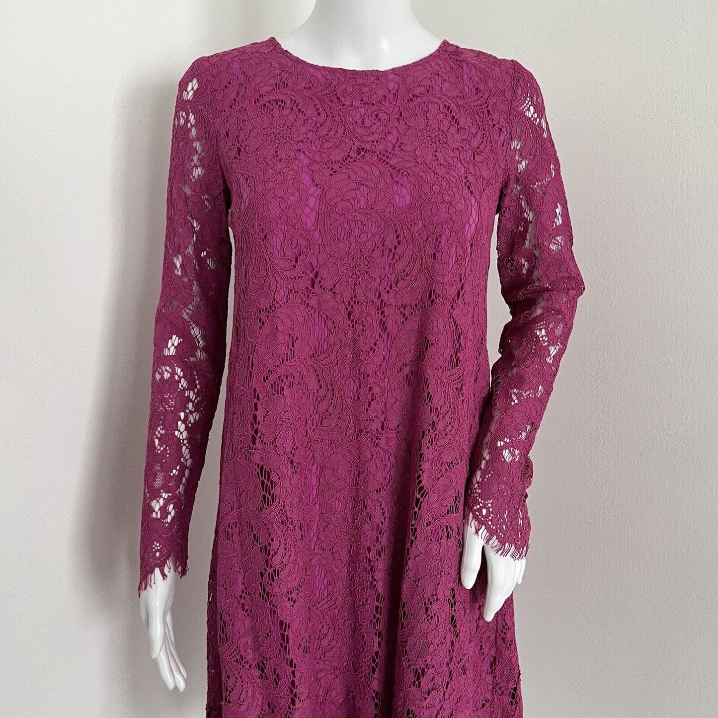 Adam Lippes Collective Dress Size 0 XS Pink Lace Long Sleeve Romantic Lower Back