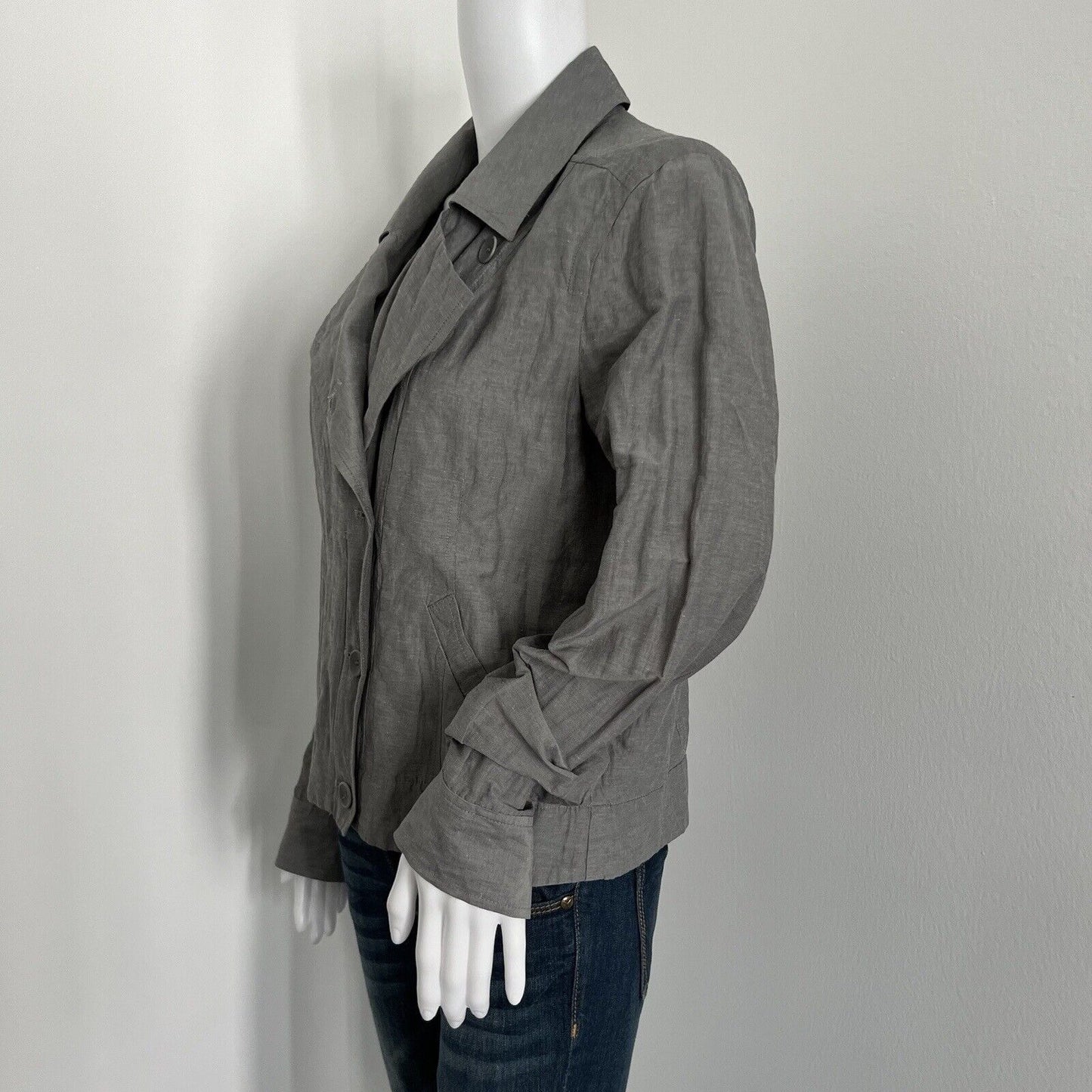 Eileen Fisher Women's Convert Collar Jacket Size S Pewter Gray Organic Cotton