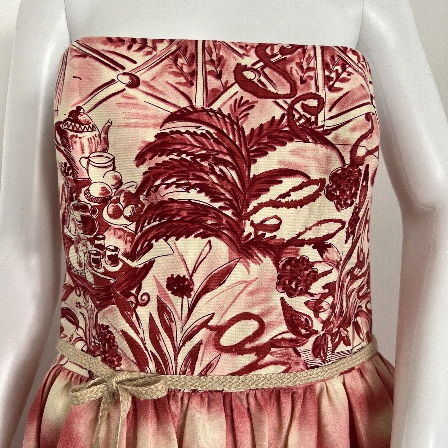 David Meister Dress Size 8 Pink Strapless Cocktail Tea Party Belted Unique Print