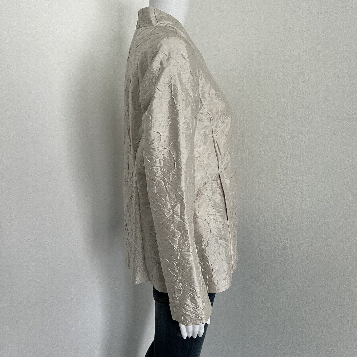 Vintage Eileen Fisher Womens Blouse Size Petite S PS Champagne Crinkle 100% Silk