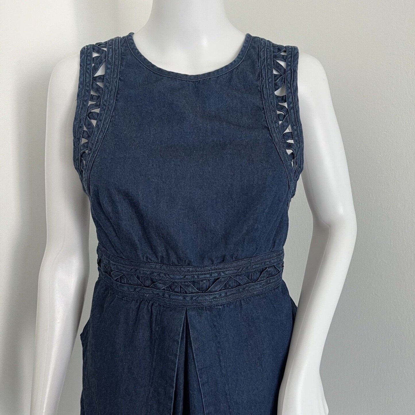 Free People New Romantics Women's Highland Mini Dress Size 6 Denim Blue Caged