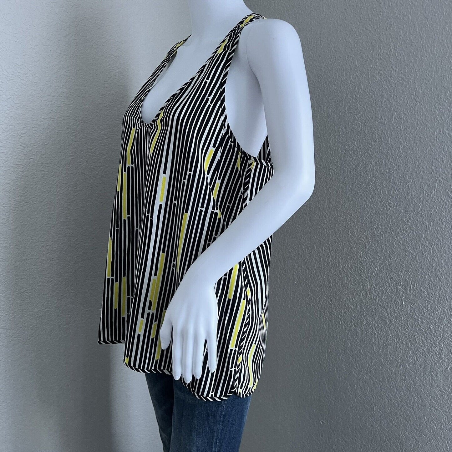 Veronica Beard Women's Tank Size 8 Traffic Stripe Silk Black Yellow Racerback