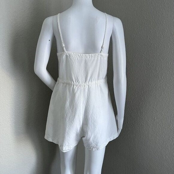 Ceme Women's Romper Size S White Cargo Pocket Spaghetti Strap Cotton