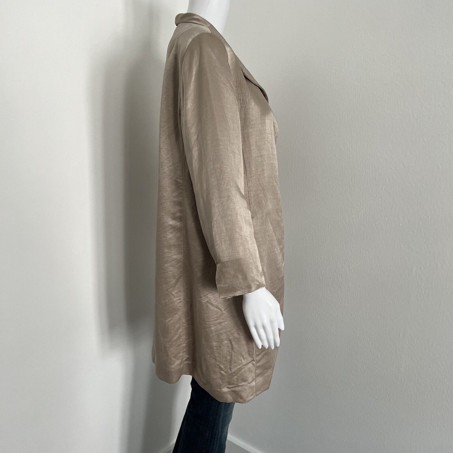 Eileen Fisher Women's Collared Jacket Size S Champagne Gold Organic Linen Silk