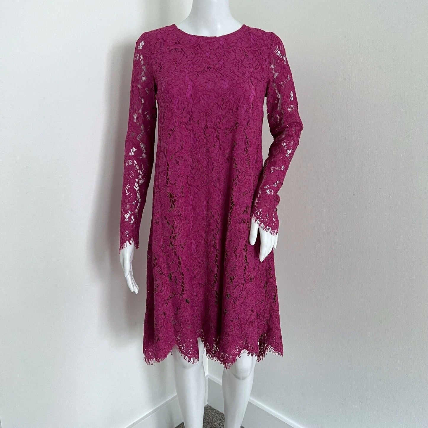 Adam Lippes Collective Dress Size 0 XS Pink Lace Long Sleeve Romantic Lower Back