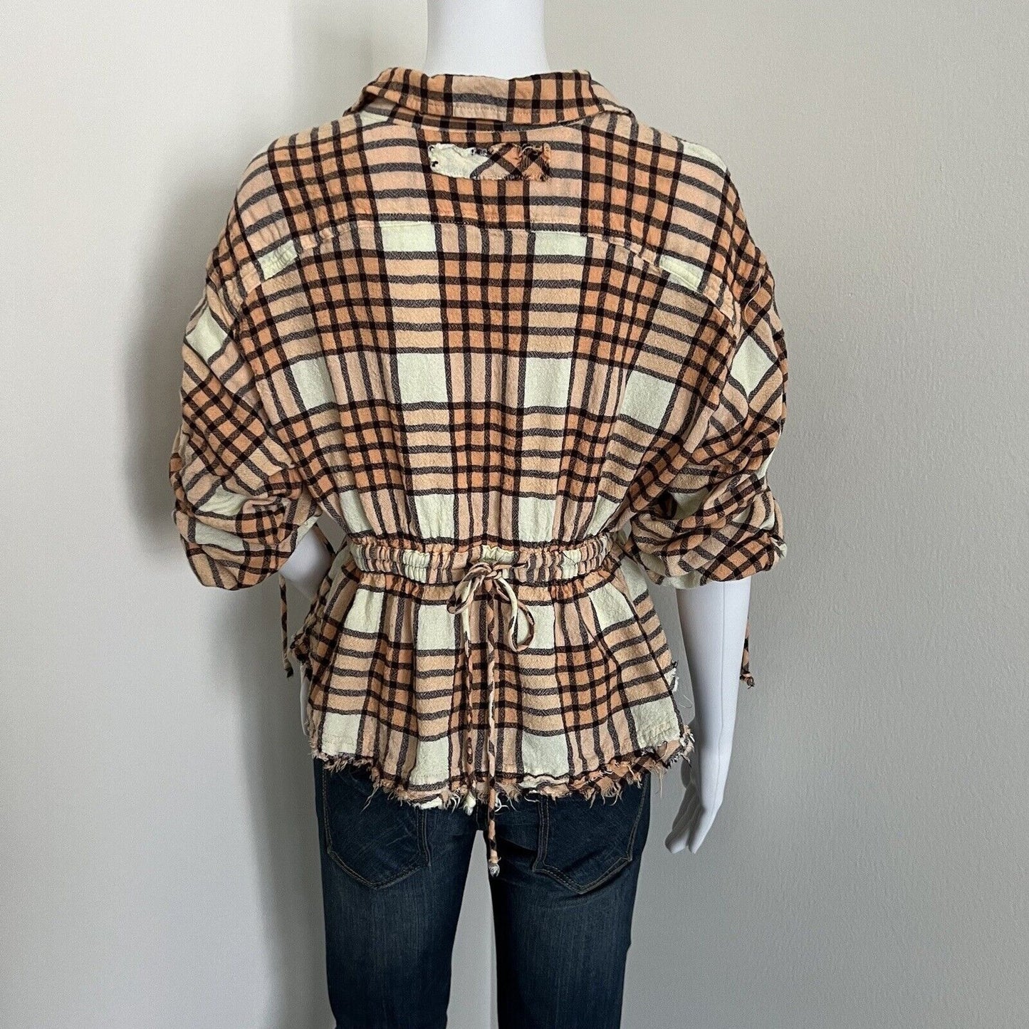 We the Free People Womens Pacific Dawn Plaid Top Size M Boho Wool Blend Orange