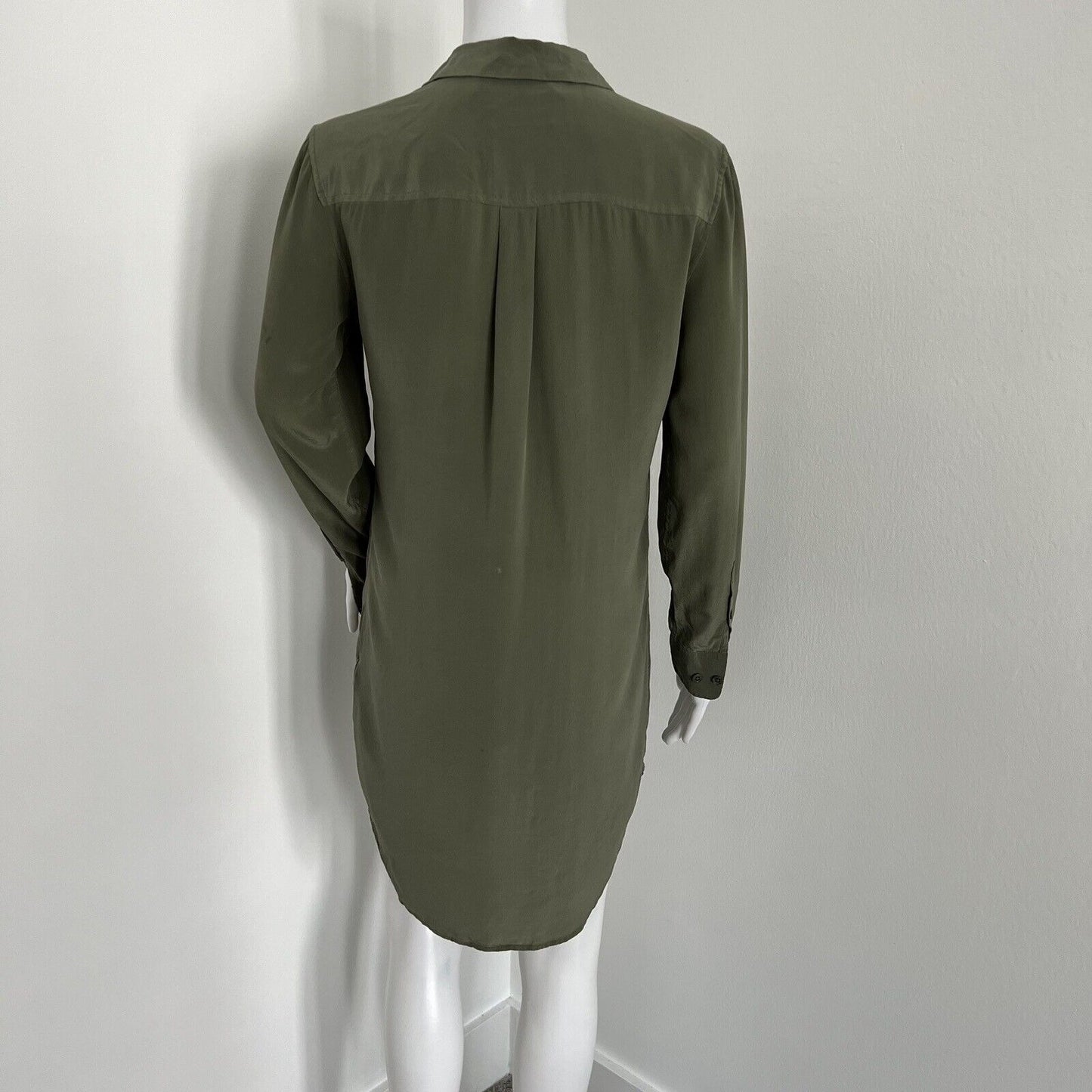 Equipment Women's Slim Signature Silk Shirt Dress Size XS Green Long Sleeve