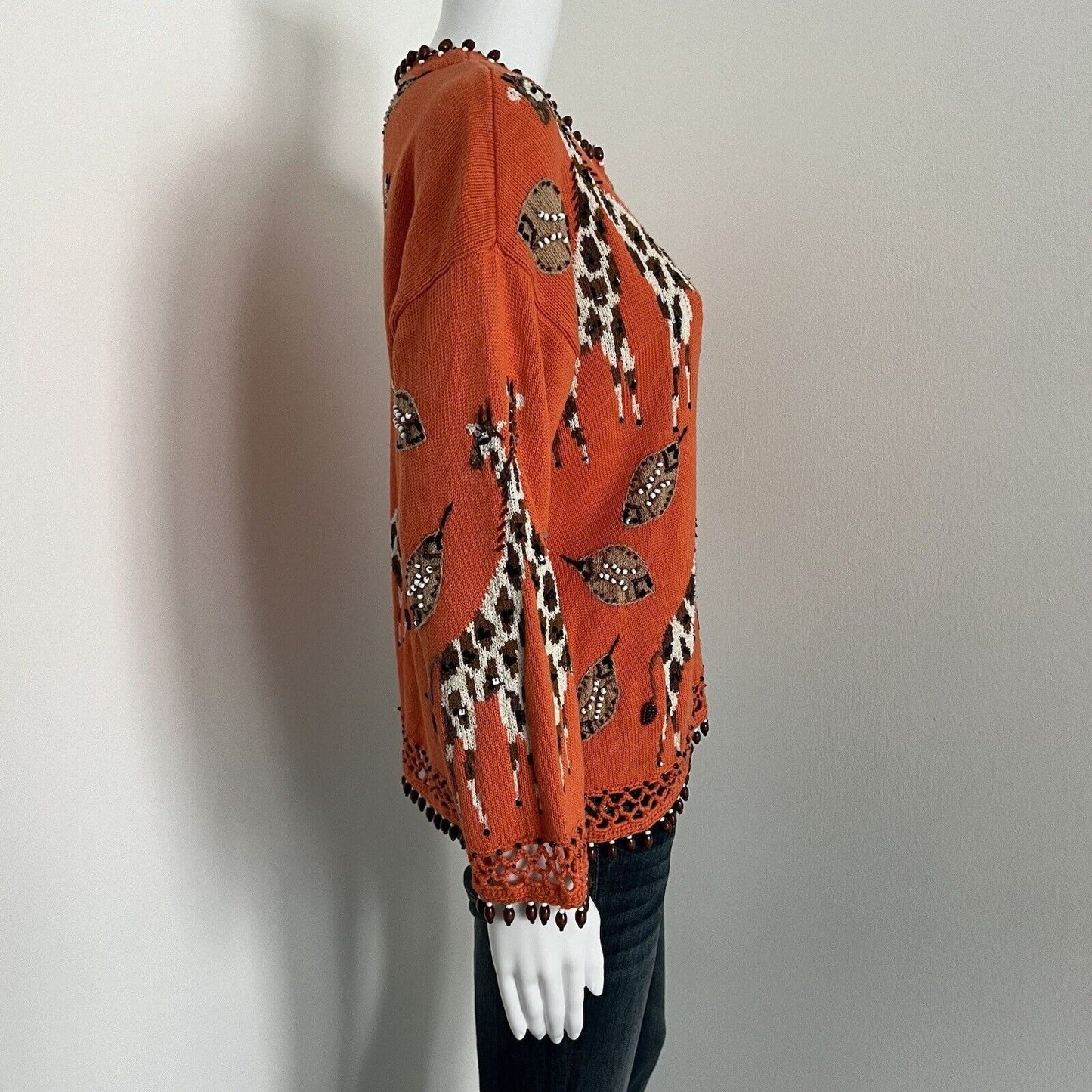 Design Options Philip Jane Gordon Women's Giraffe Cardigan Size S Orange Beaded