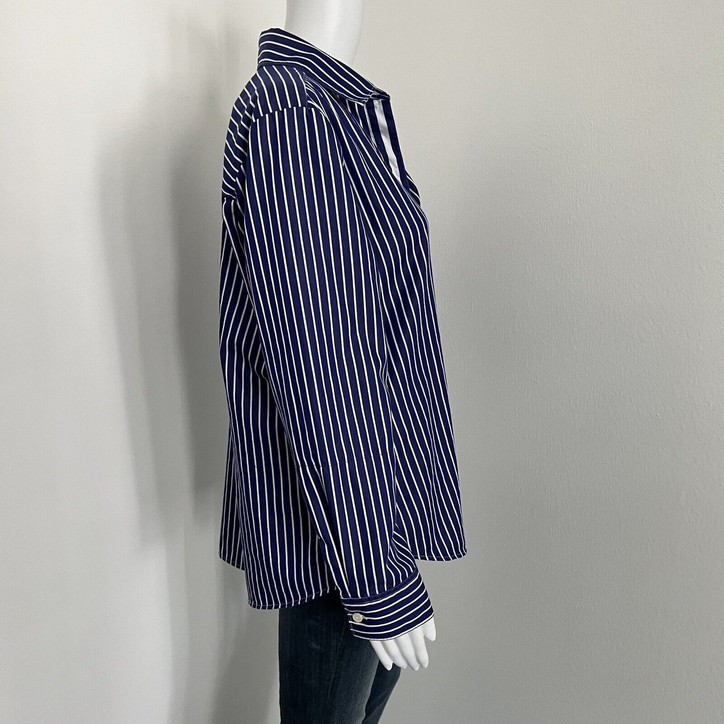 Hinson Wu Women's Chelsea Shirt Size 1 Blue White Striped Collared Long Sleeve