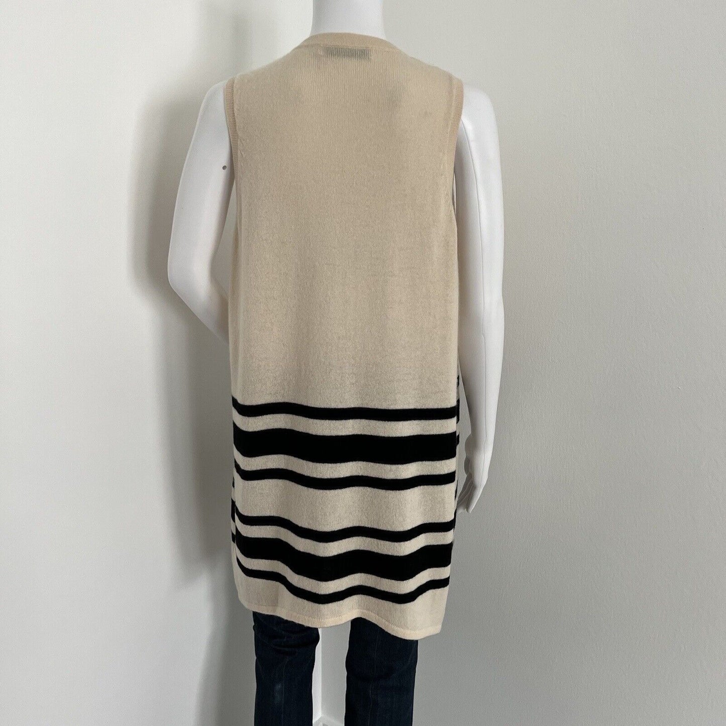 kokun Women Cardigan Size XS 100% Cashmere Beige Colorblock Open Sleeveless