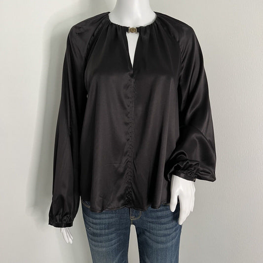 Pinko Women's Famatina 2 Blusa Satin Stretch Blouse Size 42 6 Black Long Sleeve